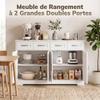 Buffet Cuisine 4 Tiroirs 4 Portes Style Shaker 140x38x80cm Blanc