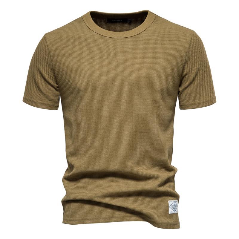New Waffle T-shirt for Spring and Summer Men's Round Neck
