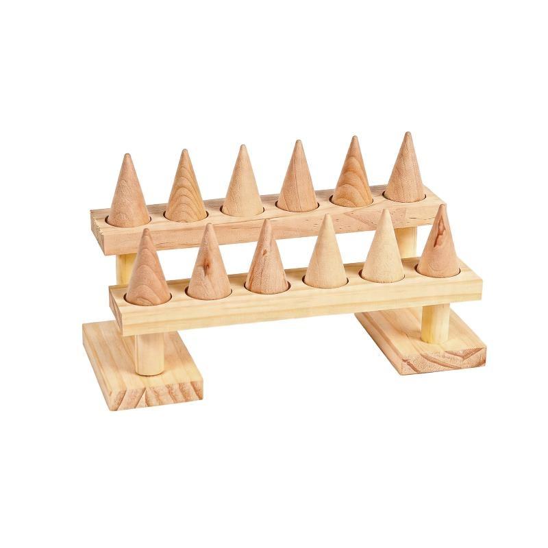 Compact Wooden Finger Ring Display Stand Sturdy Multi-slot Jewelry Holder for Vendor Events Home Vanity Jewelry Organization