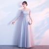 Simple and Generous Champagne Long Sleeves Long Thin Large Size Fat Mm Temperament Banquet Bridesmaid Evening Dress Dress Women