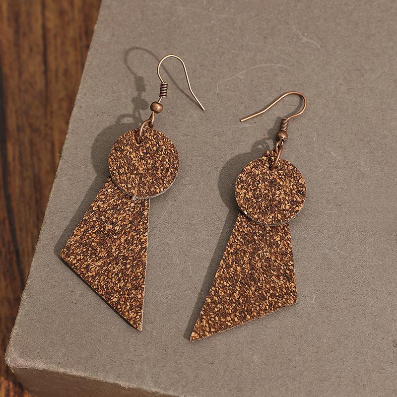 New Vintage Cork Dangle Earrings Geometric Design Retro Vacation Vibe Versatile Elegant Slim Face Ear Accessories For Ladies