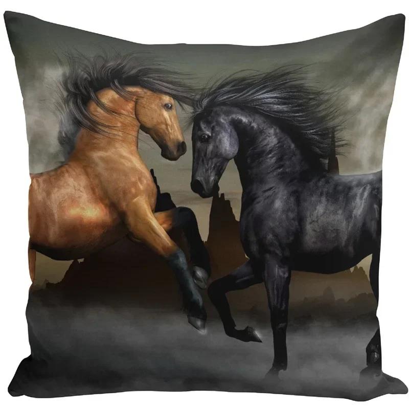 Față de pernă 45x45 Seturi de huse de perne cu imprimeu animal de război, cal alb, pentru scaun, canapea, decor decorativ pentru casă, fermă
