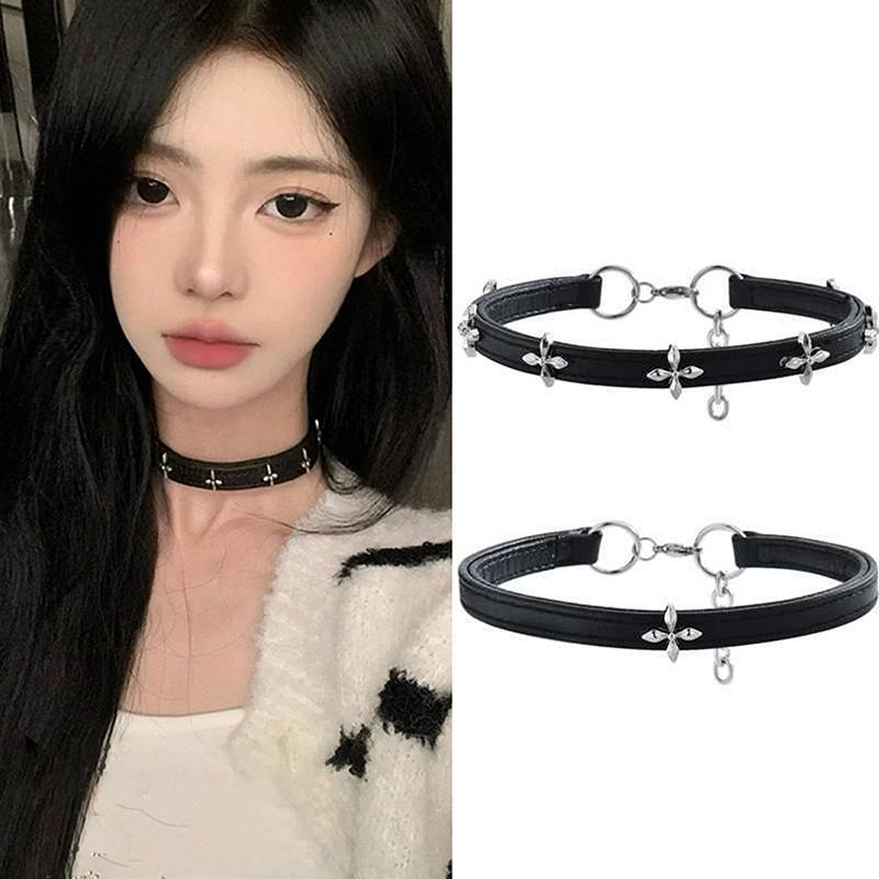 Vintage Luxury Cross Necklace For Women  Punk Pu Leather Choker Collar Chain Jewelry