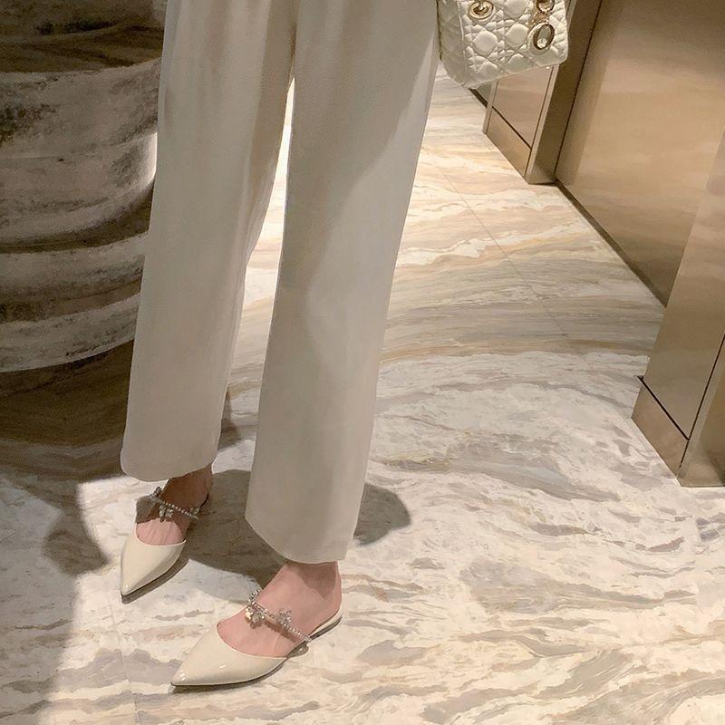Light Luxury Style Outer Wear Thin Heel Pointed Head High Heel Summer New Fashion Celebrity Style Party Niche Half Slippers Women