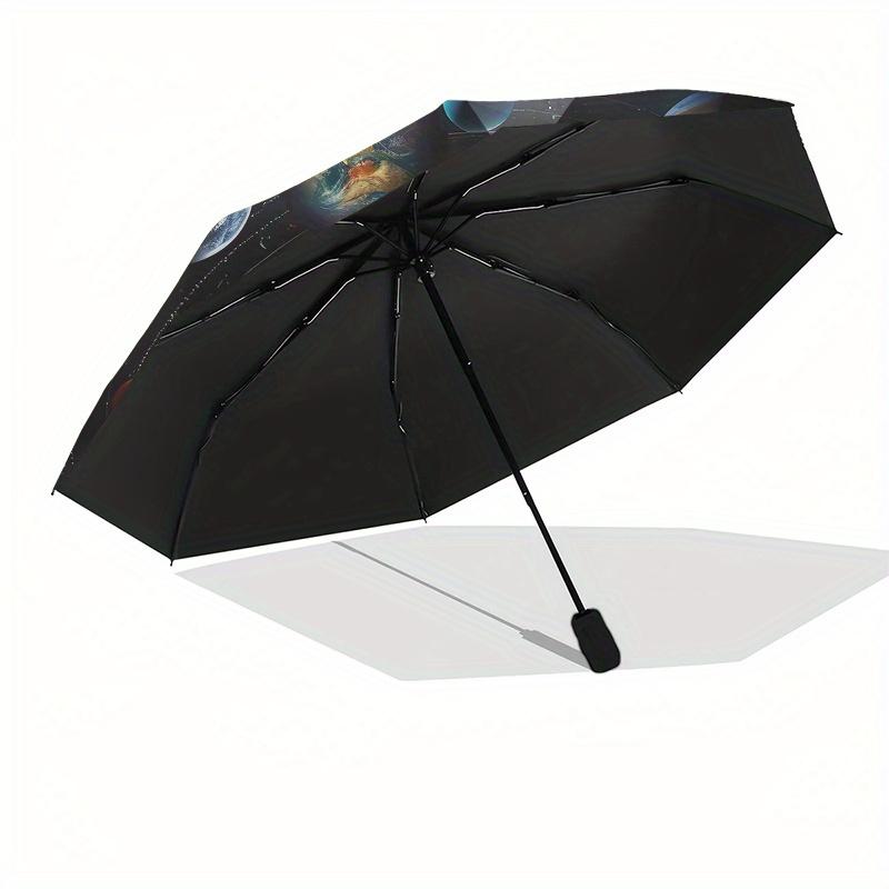 Solar System, Planets Automatic folding umbrella simple eight rib design, bright color pattern, durable iron frame, ideal for travel and ou