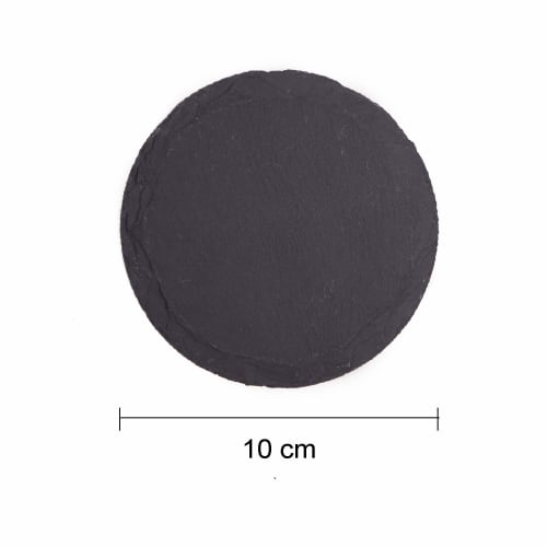 TOSSOW Natural Stone Slate Coasters, Handmade, Heat-Resistant, Insulated, Quick-Drying, Non-Slip, Set of 4, Stylish Tea Trays, Ins Style, Black, Round