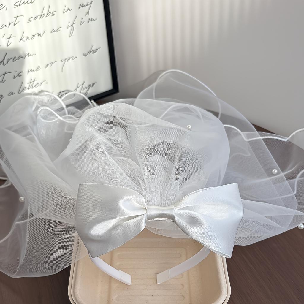 1PC White Bow Mesh Headband Bridal Dress Headgear Simple Fashion Jewelry Suitable for Wedding Daily Use