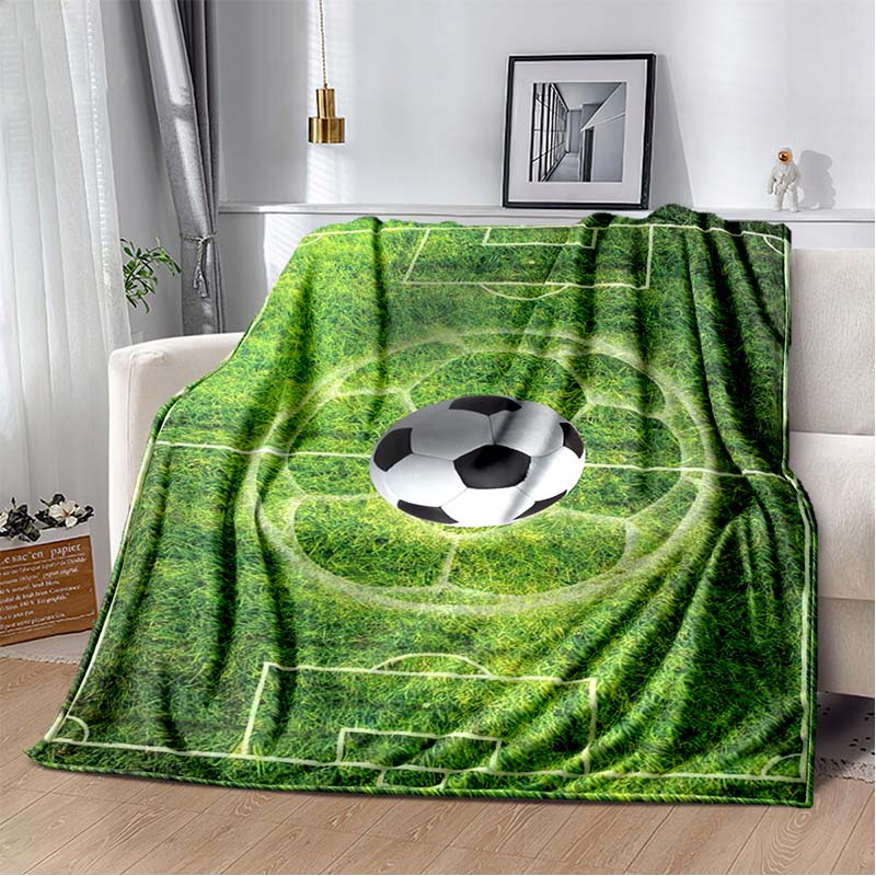 Soccer Football Field Print Flannel Blanket Soft Warm Throw Sofa Bedroom Game Room Birthday Gift Indoor Home Bedding Decor
