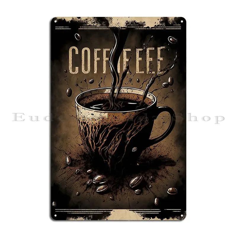 Starožitný Coffee Wall Art Print Dokonalý doplněk do sbírky každého milovníka kávy Kovový Club Cave Designový Plechový Značka Plakát