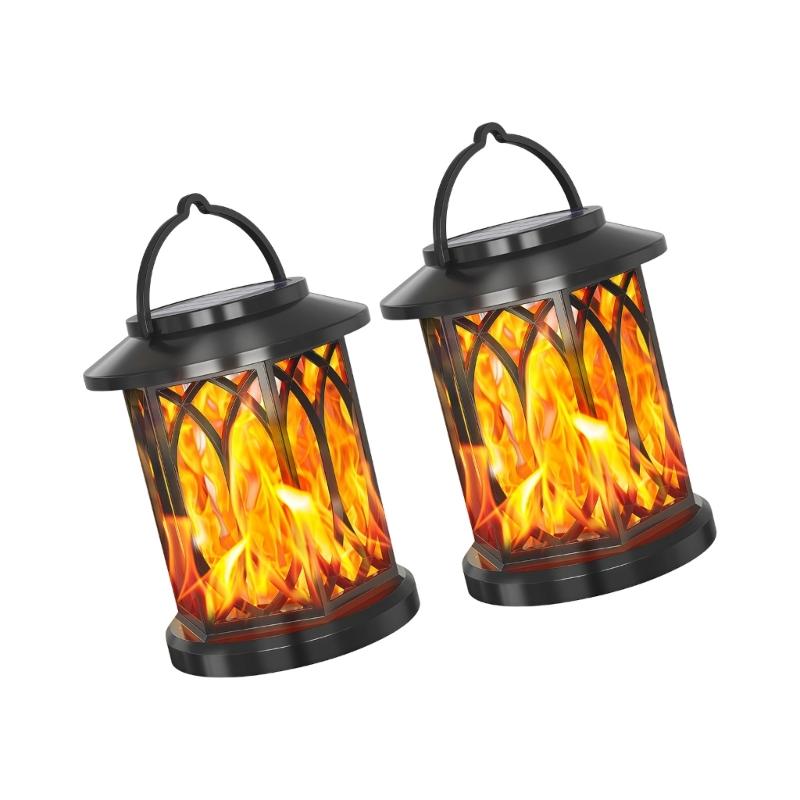Solar Flame Hanging Lamp Creative LED Solar Courtyard Lamp with Handle Outdoor Garden Landscape Lamp Easy to Use