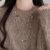 Trendy Retro Tiger Eye Stone Baroque Imitation Pearl Multi-layered Fold Wear Necklace for Women Long Sweater Chain Jewelry Gift