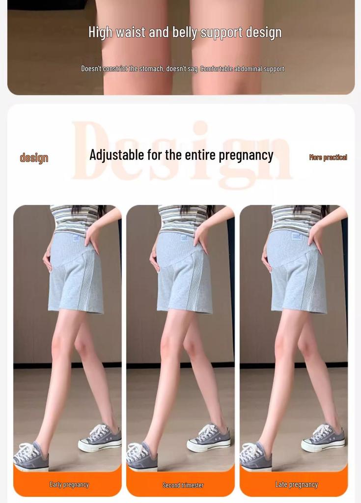 Maternity Casual Wide-Leg Cotton Shorts - Solid Color, Three-Quarter Length, Summer Wear