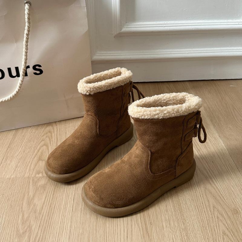 

Ретро сапоги-дутики из искусственной кожи под овчину женские 2025 зима новые с набивным утолщенным нескользящим шерстяным хлопком короткие сапоги сапоги-дутики 40 жёлтый