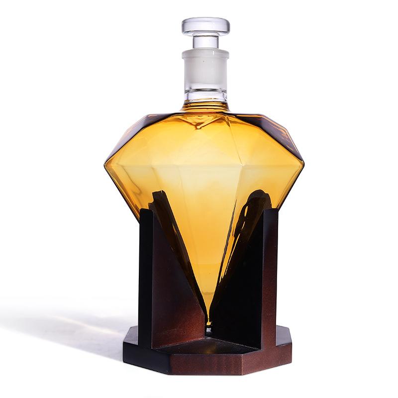 850mL Diamond Wine Glass Bottle Wine Set Suit With Wooden Base Whisky Decanter Originalityfor Bar Home Ornament Gift