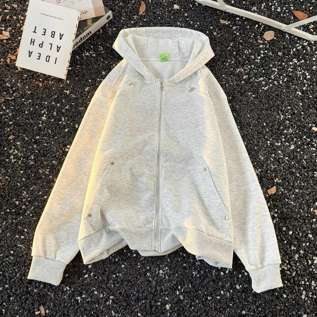 Unisex Spring Shoulder Padded Jacket: High Street Cool, Zipper Accents, Fashion Hoodie Cardigan