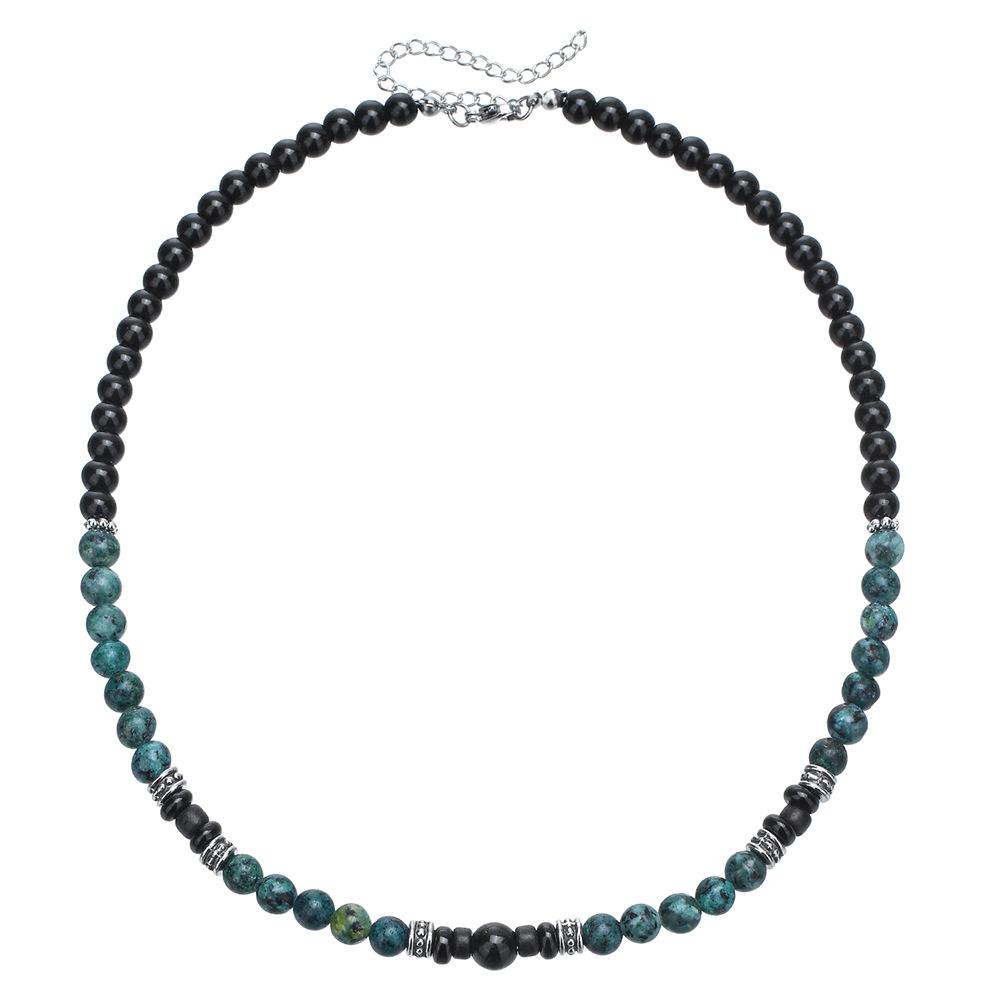Collier Homme Fait Main Perles Pierre Naturelle Couche Unique Personnalisé Style Punk Acier Inoxydable Collier Homme