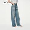 MO&Co. Vintage Washed Ink Splash Wide Leg Denim Jeans