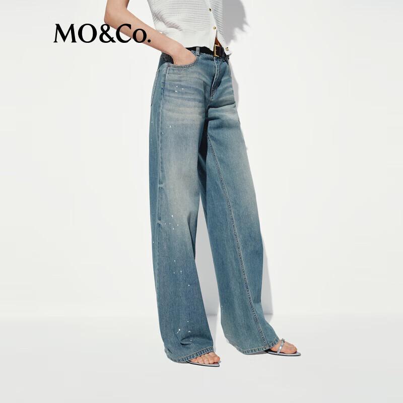 MO&Co. Vintage Washed Ink Splash Wide Leg Denim Jeans