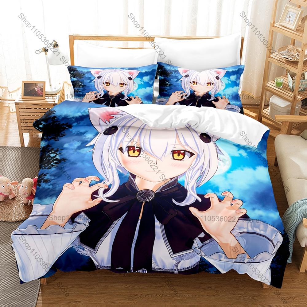 Cool High School DxD Koneko Chan Bedding Set 1 Duvet Cover + 2 Pillowcases Cute White Cat Girl Anime Bedroom Decor