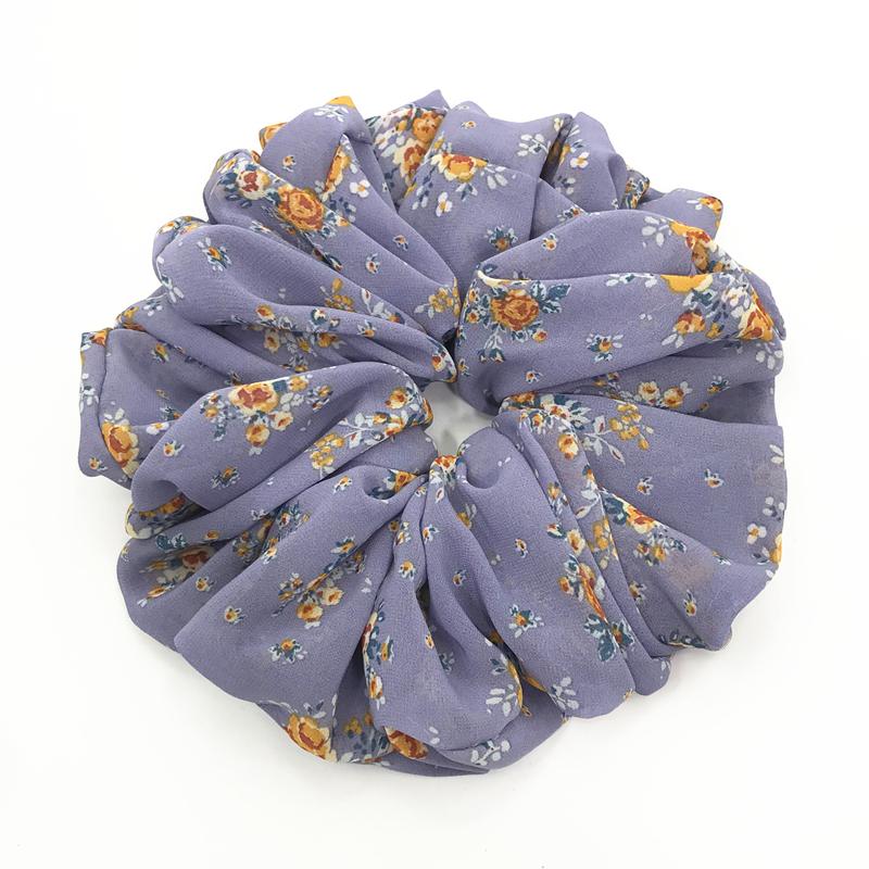 Large Hair Band Elastic Chiffon Scrunchies Floral Print Malaysian Bunch Hair Tie Oversized Volumizing Malaysian Rubber Band