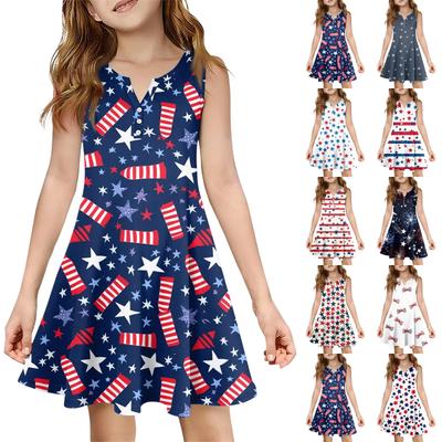 Girl Summer Dress Color & Print Sleeveless Dress With Pocket Casual Dress Sleeveless Party Dress Independence Day