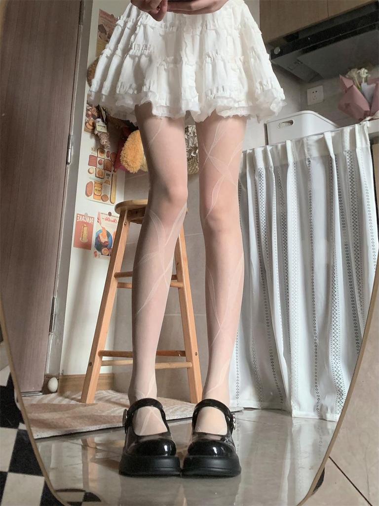 Elegant Ballet-Style Jacquard Stockings: Versatile Ribbon Wrap Pantyhose