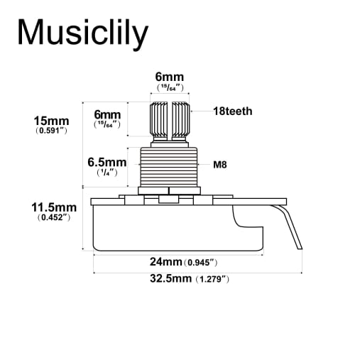 Musiclily Pro HD A250K+B250K Brass Potentiometers, Metric, Short Split Shaft, 6.5mm, for ST Tele PB/JB Electric Guitars/Basses (1A1B Set)