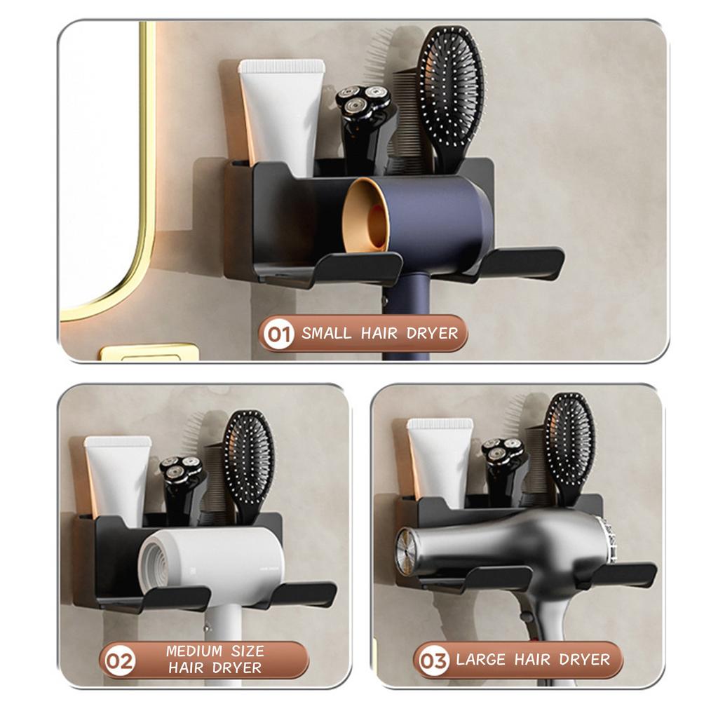 Bathroom Hair Dryer Storage Organizer Rack Comb Holder Wall Mounted Stand Self Adhesive Hair Dryer Holder With Plug Clip