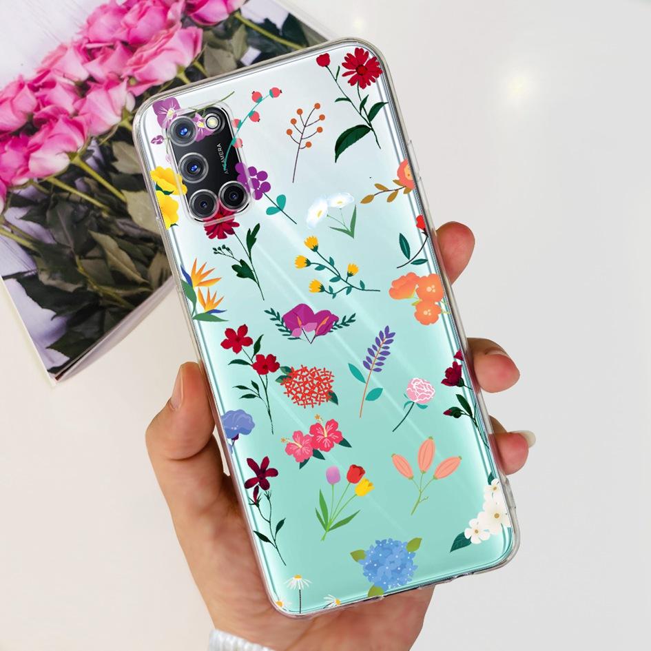 For OPPO A52 Case OPPOA52 CPH2069 A 52 Flower Phone Case Fashion Transparent Silicone Soft TPU Back Cover For OPPO A72 A92 Coque