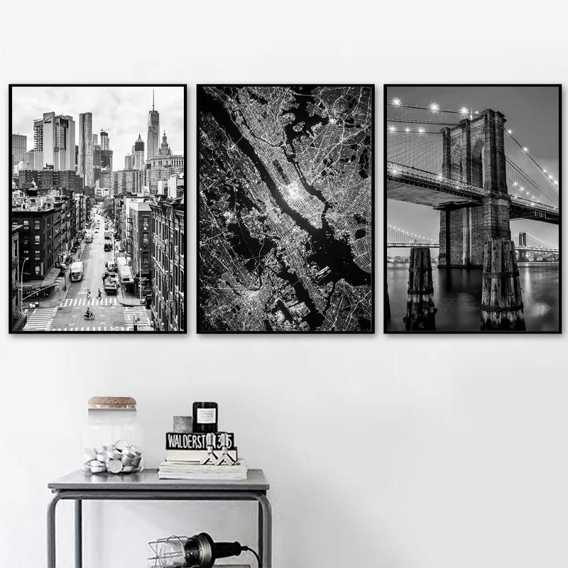 New York City Canvas Painting Posters and Prints, Black and White Wall Art Pictures, Living Room Decoration, Home Decor