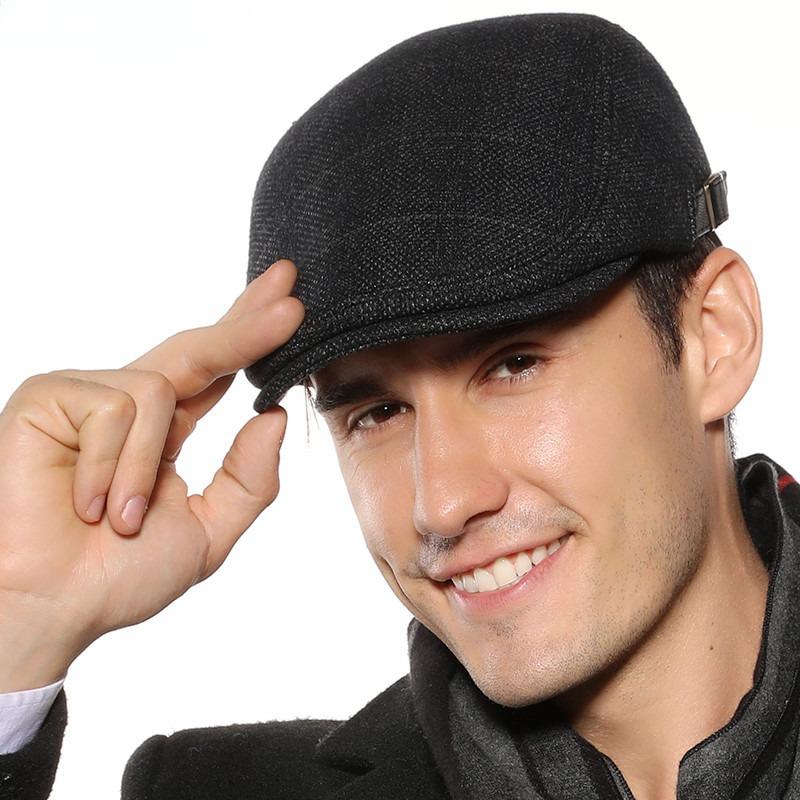 Winter Warm Retro BritishStyle Octagonal Hat Newsboy Cap,Men Solid Color Snowflake Wheat Texture Plaid Driving Cap for Gathering