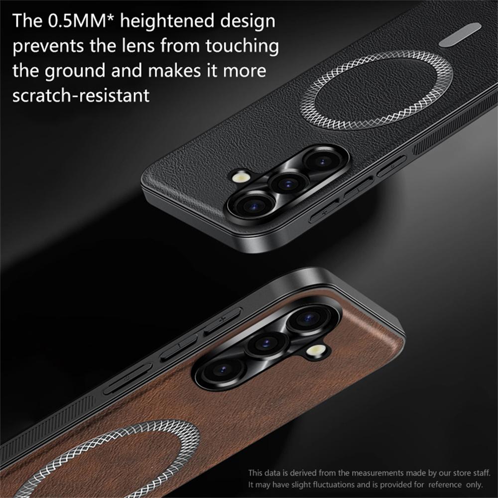 For Samsung Galaxy A55 5G Case Compatible with MagSafe PU TPU PC Phone Back Cover with Metal Lens Frame