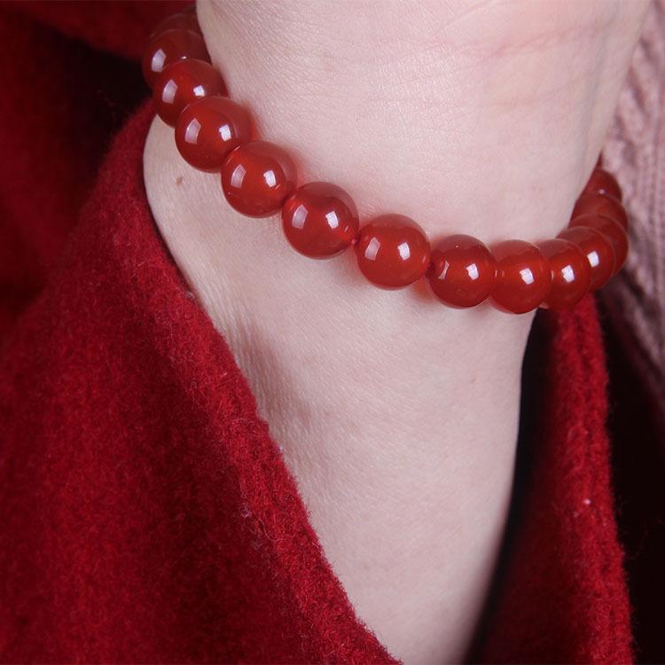 Red Agate Crystal Bracelet: Simple Round Beads, Couple Style Hand Jewelry