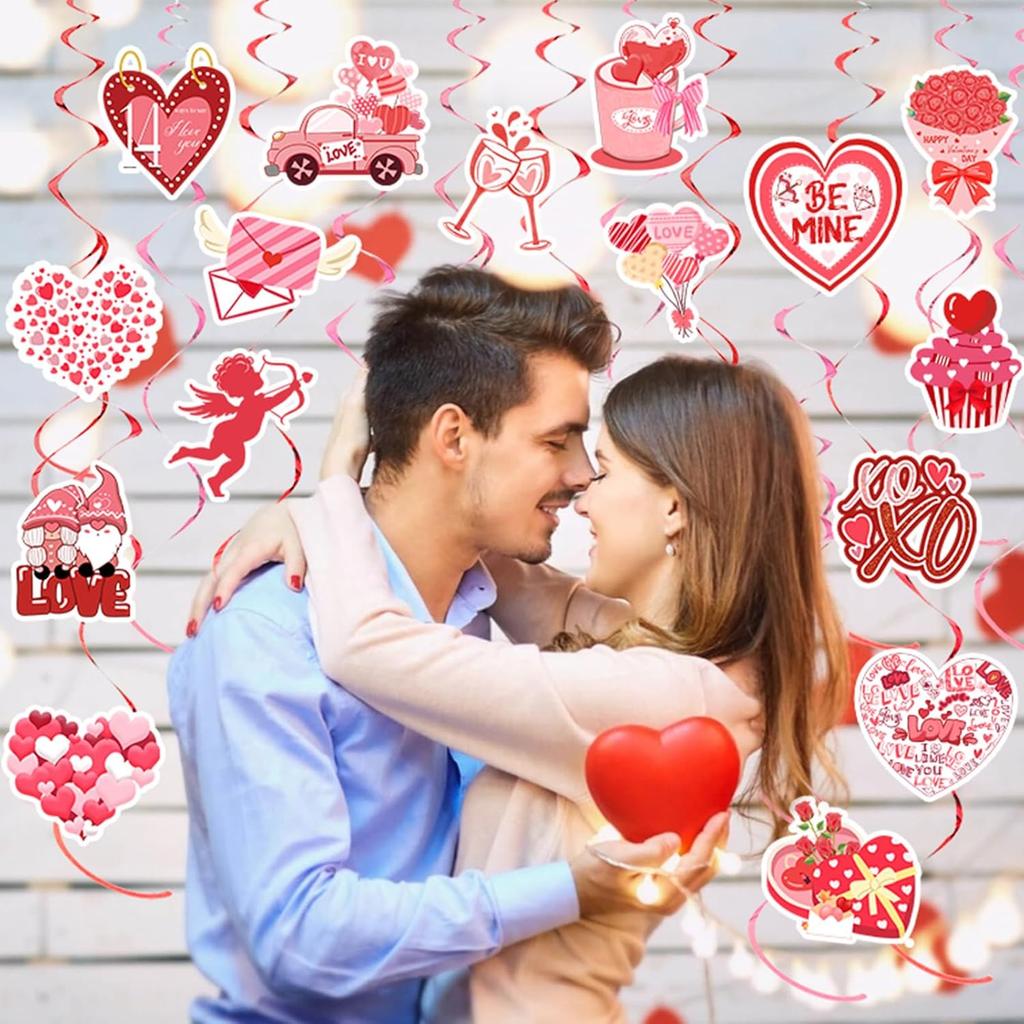 36 Pcs Valentine's Day Hanging Swirl Decorations Set,Happy Valentines Day Party Hanging Love Heart Foil Ceiling Swirl Decorations for Wedding