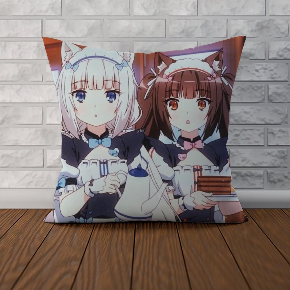 NekoPara Pillow Case For Car Sofa Decorative Home Doublesided Print Plush Square Throw Pillow Cushion Cover