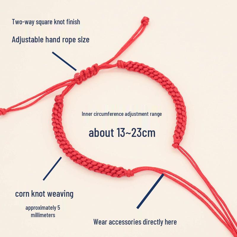 Handmade Braided Corn Knot Bracelet with Beaded Peace Buckle - Unisex Red Rope Design for Couples