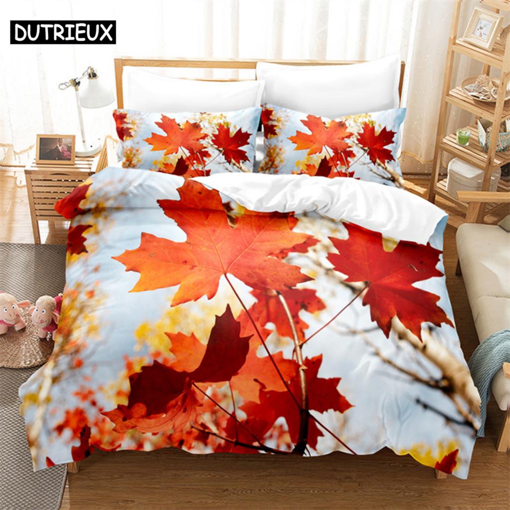 Comforter Maple Leaf Queen Bedding Set Kids Bedding Digital Printing King Size Bedding Set