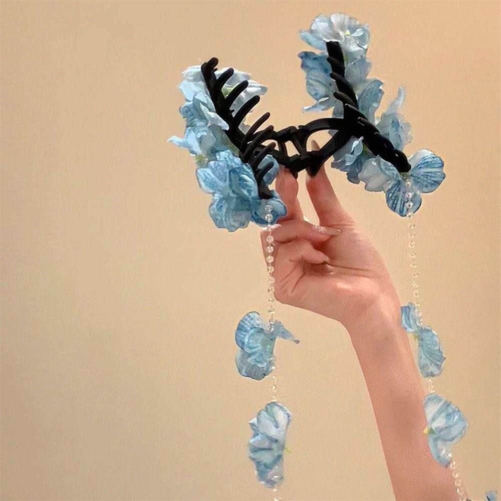 Ponytail Clip Hydrangea Flower Tassel Hair Clip Chinese Style Flower Tassel Hair Clip