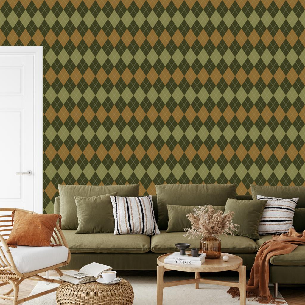 Autumn Plaid Wallpaper Yellow and Gold for Living Room and Bedroom 50x1000