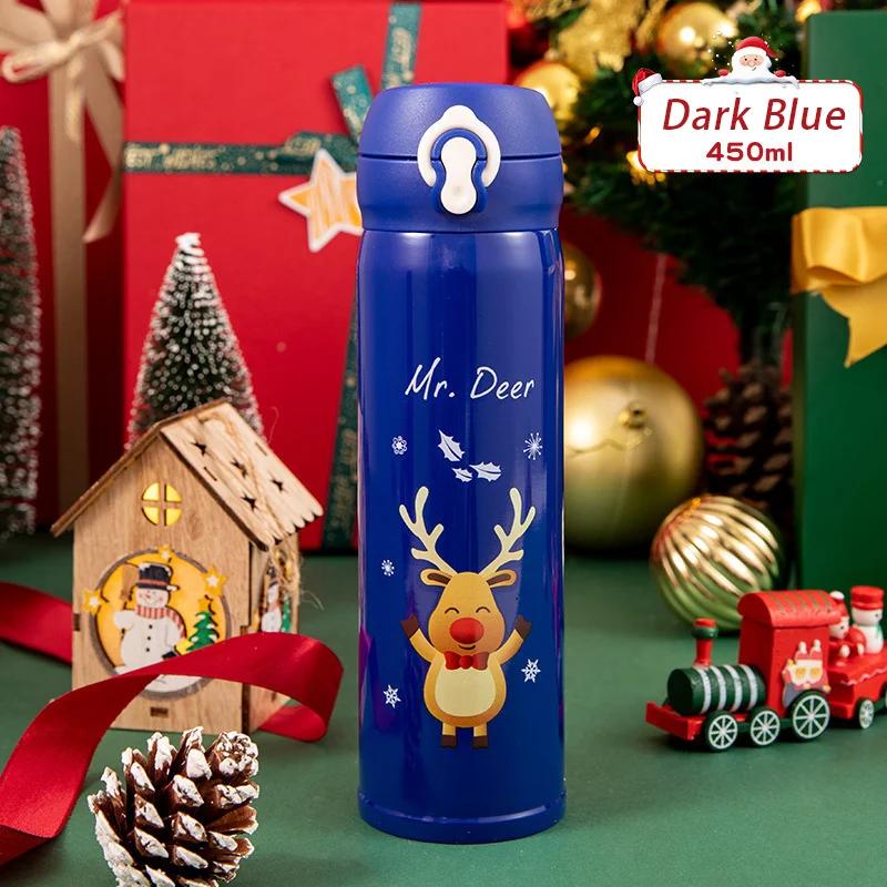 Christmas Thermos Cup Cartoon Christmas Tree Stainless Steel Insulated Mug Outdoor Travel Coffee Cup Holiday Gift for Kids Adult