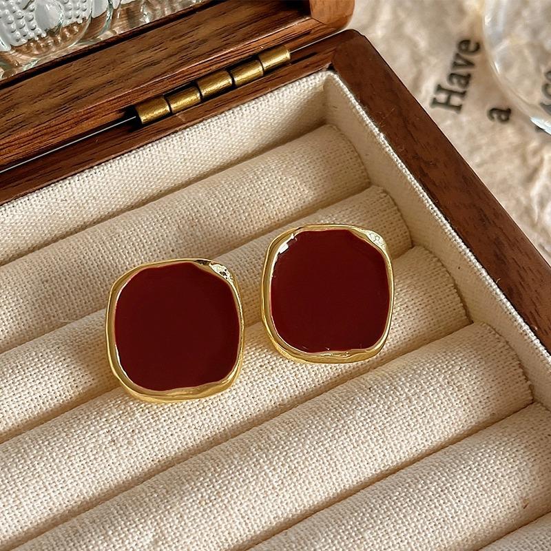 

Women Korean Brown U-Shaped Hoop Earrings Vintage Simple Tortoiseshell Color Dripping Oil Tiny Ear Studs Daily Exquisite Jewelry