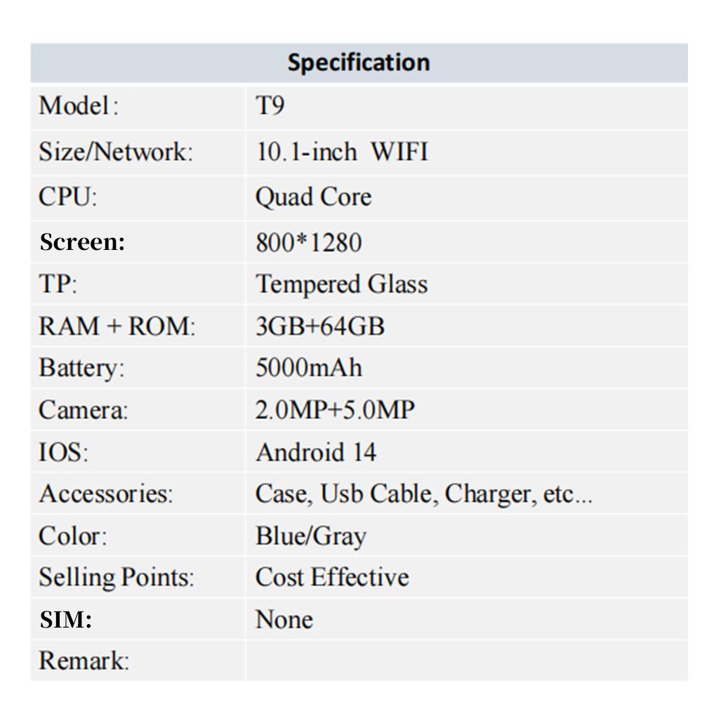 G-tab T9 Android 14 Tablet, 10.1 Inch 1280*800 IPS Screen, RK3526 4 Cores Max 2.0GHz, 6GB RAM (3GB +3GB Expansion) 64GB ROM