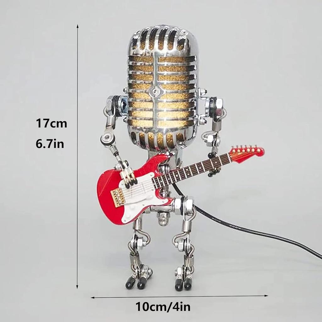 Microphone Robot Lamp Statue Industrial Table Lamp, Retro Steam Punk Robot Lamp Decor Night Light Creative Fun Desk Lamp for Home Office Desk
