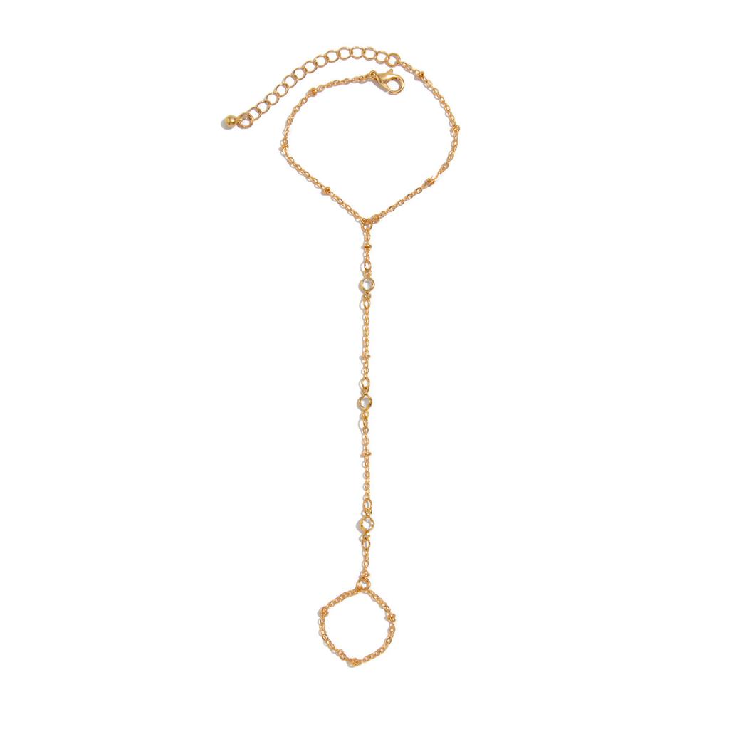 Design Irregular Metal Smooth Open Bracelet, Fashionable Crystal Chain Stacked Finger Bracelet