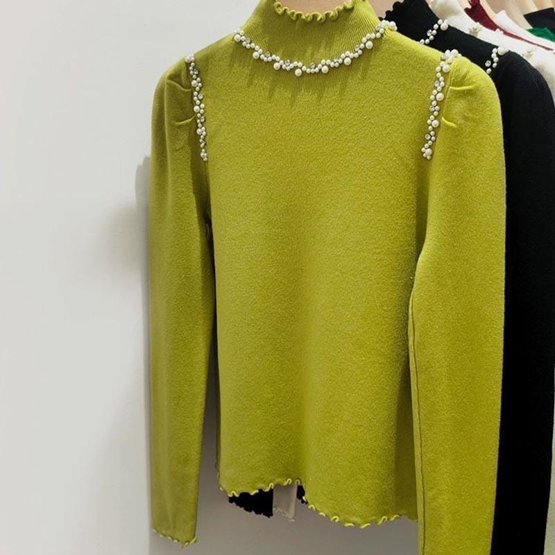 Sweater for Women Autumn Winter Thickened Warm Knitted Stretchy Long Sleeve High-neck Tops