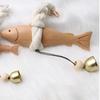 Marine Beach Themed Wood Fish Sculpture with Bell Handcrafted Fish Wall Hanging Decor Rustic Hand Carved Fish Door Chimes