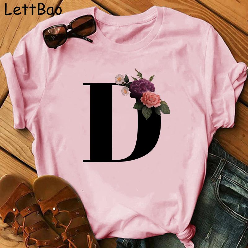 Elegant Vouge Flower Letter Print Women T Sihrt Fashion Comfortable Casaul T Shirt For Women Female