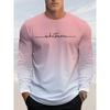 Fun Gradient Letter Printed Men's Long Sleeved T-shirt Casual Autumn Comfortable Pullover Fashionable Loose O-neck Top