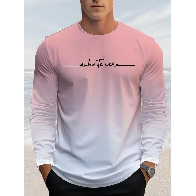 Fun Gradient Letter Printed Men's Long Sleeved T-shirt Casual Autumn Comfortable Pullover Fashionable Loose O-neck Top