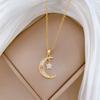 Titanium Steel, Star Moon Zircon Light Luxury Temperament Gorgeous Full Diamond Necklace Female Versatile Collarbone Chain Titanium Steel Chain